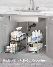 SONGMICS 2-Tier Pull Out Cabinet Organizers, Under Sink Organizer, Bathroom Organizer And Storage, Sliding Basket Drawers, Stackable For Kitchen, Bathroom - Black - View 4