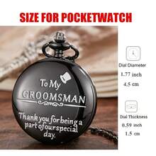 Vintage "To My Groomsmen" Engraved Pocket Watch, Alloy Round Quartz Wristwatch, Ideal Gift For Men - Black - View 5