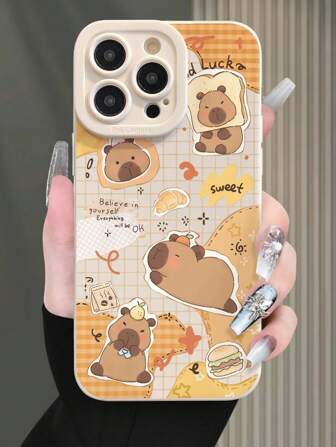 Cartoon Capybara Colorful Painting Perforated Beige Simple Fashion Shockproof Phone Case Compatible With IPhone 16/11/16pro/16plus/16promax/16e/15Promax/13/14/12/XS/XR/7G/8PGalaxy S25/S25PLUS/S25 Ultra/A16/A36/A26/A56/A50/A12/A32/A52/A72/A51/A21S/A13/A14/S24/S24PLUS/S24Ultra/S20/S23/S22/A53/S20FE/S21/, Compatible With Xiaomi 11/12Pro/12/12X/13Pro/14Pro/15Pro/X3pro/ Compatible With Redmi 10/9/Note9/12c/Note11pro/Note8Pro/9C/9a, Shockproof Phone Protective Cover Waterproof Anti-Fall Scratch Resistant