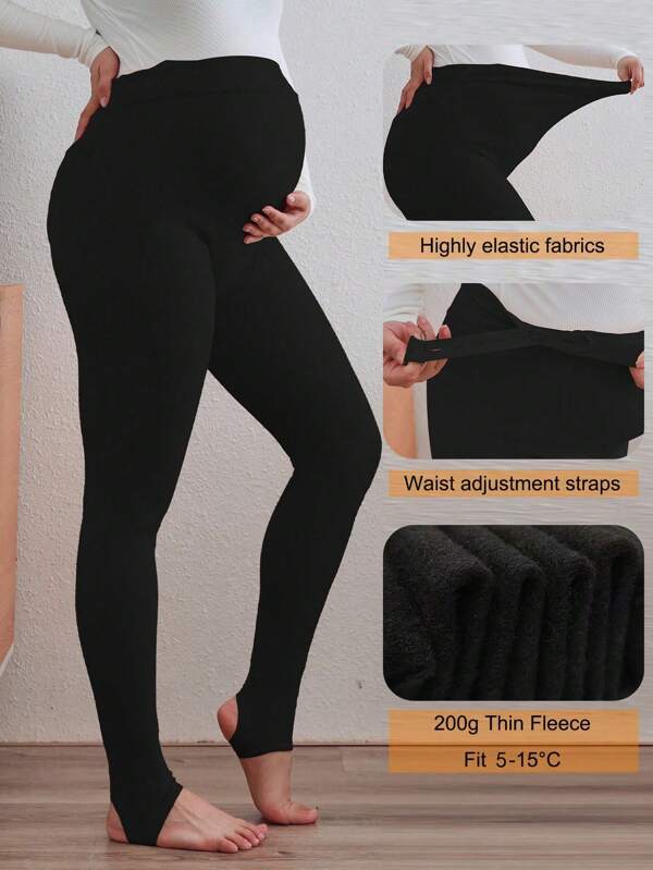 1 pieza Pantalones de maternidad de 2000D cálidos, con alta elasticidad y compresión, forro térmico, pantalones ajustados sin costuras, diseño de unicolor a la moda, adecuado para temperaturas de 5-15°C