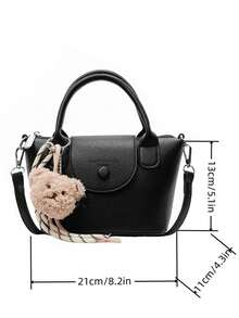 New Fashionable Women Tote Bag, Solid Color Simple PU Dumpling Shape Bag With Sophisticated High-End Vibe, Rope Pendant, Suitable For Dating, Shopping, Versatile And Refined - Black - View 3