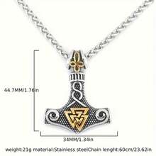 维京雷神之锤男士吊坠项链，复古北欧珠宝礼物，混合金符文护身符礼物