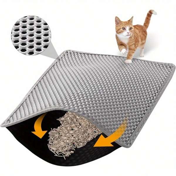 Tapete de areia para gatos de camada dupla, tapete antiderrapante para limpeza de animais de estimação para coletar areia, à prova d'água para cães e gatos
