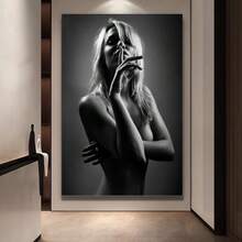 Impresión en lienzo con marco elegante de estilo Vogue, póster de retrato femenino monocromo de alta calidad para decoración de sala de estar, dormitorio, oficina y cafetería - regalo decorativo para el hogar, impresión en lienzo póster decorativo - Enmarcado(Enmarcado) - Ver 1