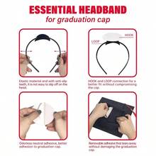 2 Pack Graduation Cap Headband Grad Cap Head Band Insert With Hook And Loop Sticker Graduates Essential Hairband For Securing Graduation Hat - Black - View 2