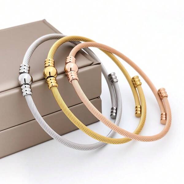 3 pulseiras elegantes de aço inoxidável para mulheres, adequadas para usar durante feriados, podem ser usadas como presentes para parentes e amigos.