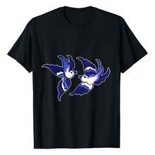 Classic Blue Willow Bird Design T-Shirt Comfortable Sweatshirt, Suitable For Daily Wear, Parties Or Outdoor Activities. - màu đen - Xem 1
