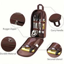 Bolsa de armazenamento portátil e prática em nylon para utensílios de cozinha, ideal para camping, churrasco e viagens - Organize facilmente facas, colheres e outros utensílios de cozinha (somente a bolsa - utensílios de cozinha não incluídos). - Multicolorido - Ver 7