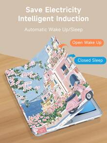 花粉色海滨小镇风景图案平板电脑保护壳，兼容 iPad 9.7/10.2/10.5/10.9/12.9/Pro 11 第 10 代，兼容三星 Galaxy Tab S6 Lite 10.4 英寸，兼容 Kindle Paperwhite 第 12 代 2024，Kindle（第 11 代）2022 年发布，柔软防摔保护，智能支架/自动唤醒/睡眠 - 彩色 - 查看 5