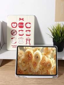 1 Stück transparenter Bleistifthalter 3-Falten Eat Rot Apfel Buchstaben bemalt Tablet Hülle, integrierter Stylus Schlitz, 3-fach Ständer, TPU weicher Kantenschutz stoßfest verschleißfest, magnetischer Schlaf/Wachs, kreativ/lustig/nicht geeignet/personalisiert/minimalistisch/rot, kompatibel mit iPad Mini4/Mini5/Mini6/Mini7/Air/Air2/9.7/10.2/10,5/Air4/Air5/10