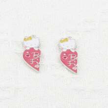 Sanrio 1 Stück Kitty Katzen Patchwork Herz Legierung Halskette - einzigartiger Modeschmuck für Frauen, Männer, Paar und Freunde - Alltags- und Feiertagsaccessoire