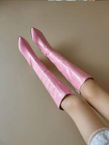 2024 Autumn New Fashion Western Pointed Toe High Heel Ankle Boots For Women, Chunky Heel, Side Zipper, Suitable For Nightclub, Pole Dancing - Pink - View 5