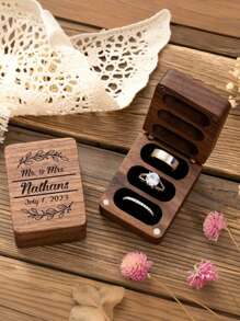 1 pièce, boîte à bijoux magnétique en bois massif personnalisée, boîte de rangement pour boucles d'oreilles, gravure personnalisée, boîte à bague de mariage en noyer noir, boîte à bague de fiançailles, triple fente, vintage, porte-bague de mariage rustique, étanche, parfait pour l'anniversaire, la fête des mères, la fête des pères, cadeau pour épouse/mari