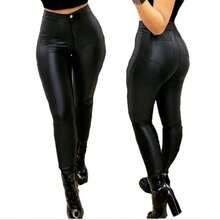 Women's Cirrê Pants With Fake Button Legging Pants - - 黑色 - 查看 2