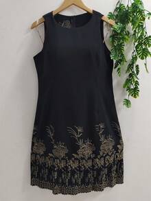 Plain  Dress With Fake - Black and Gold - View 1