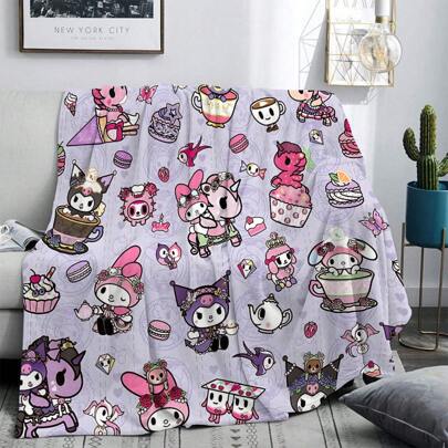 Sanrio بطانية فلانيل مطبوعة رقميًا بنمط الكرتون كورومي وميلودي سانريو، بطانية ديكور منزلي، هدية عيد ميلاد، بطانية مناسبة لجميع المواسم للاستخدام في غرفة المعيشة والنوم والتخييم والسفر، ناعمة ودافئة