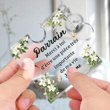 1 pieza/2 piezas Rompecabezas con forma de regalo con texto en francés "Madrina, Padrino" para regalo de cumpleaños, Acción de Gracias, Día de la Madre, Día del Padre, Navidad, Bautizo, Fiesta de Baby Shower