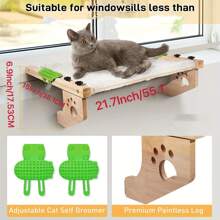 Cat Window Perch, Window Bed For Indoor Cats, Hammock Window Seat With Self Groomer, Wood & Metal Frame, Easy To Adjust & Assemble Cat Windowsill Perch(Medium)