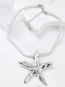 1pc Bohemian Style Simple Starfish Shaped Alloy Necklace For Women Elegant Chunky Rope Choker Necklace Jewelry