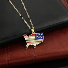 4th Of July Necklace Patriotic Rhinestone Red Blue White American Flag Enamel Stars Heart USA Flags Sparkly Crystal CZ Pendant Necklace For Men Women Independence Memorial Day Fourth Of July Jewelry Gifts2025 - 美國地圖項鍊 - 查看 8
