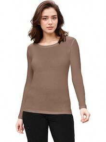 Women's Under Scrub Tee Crew Neck Long Sleeve-Shirt - 巧克力麥芽 - 查看 2