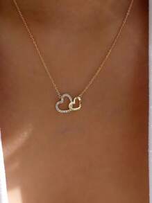 1 Stück minimalistischer kubischer Zirkonia Doppelherz Halskette für Frauen, eleganter Hochzeitsanhänger Schmuck