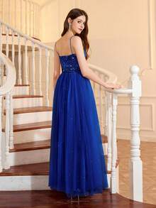Teen Girl Gold Sequin Tulle Easter Dress, Elegant Princess Party Gown, Suitable For Girl Birthday Party, Wedding, Bridesmaid, Prom, Festival Celebration - Màu xanh lam - Xem 2