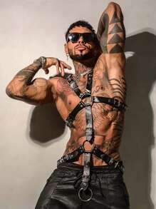 1pc Men's Leather Underwear Full Body Harness, Men's Thongs And Leather Tops, Men Harnesses