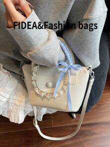 New Fashion Women Handbag, Solid Color Minimalist PU Dumplings Shape Bag With Elegant Ruffle Design, Chic Style Suitable For Dating, Shopping, Versatile & Exquisite - White - View 4