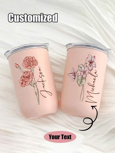 Vaso aislado con flores de cumpleaños personalizadas, taza de café con flores de cumpleaños personalizadas (imprimible con nombre), invitación de dama de honor, favor de fiesta, regalo de cumpleaños, regalo para ella