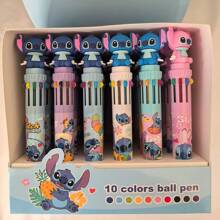 Disney 16pcs Disney Authorized Stitch Blue Cartoon Stylus & 10-Color Ballpoint Pen Set - Innovative Cute Design, Portable & High Aesthetic, Comfortable Press-Type Grip, 0.7mm Smooth Writing, 10 Colors For Creative Study & Journaling (DIY Stationery Gift) School Supplies, Back To School