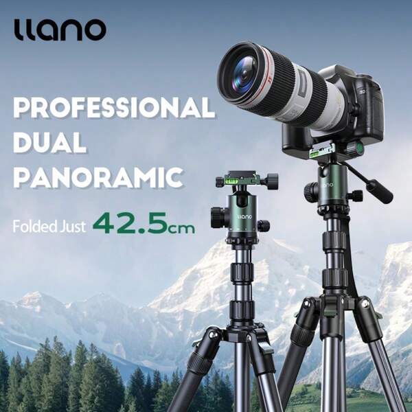 Tripé de Câmera Profissional Llano de Liga de Alumínio com Cabeça Fluida - Capacidade de Carga de 25kg, Monopé Ajustável, Portátil para Viagem, SLR, DSLR e Filmagem de Vídeo