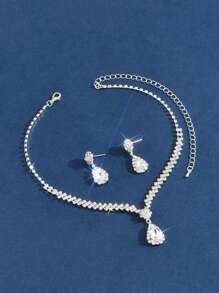 Set de 3 piezas de collar con colgante de gota de agua minimalista y aretes, conjunto de joyería nupcial, accesorios para mujeres para boda, fiesta y baile