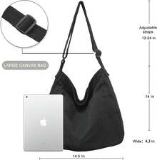 Bolsa de lona informal para mujeres y hombres, bolso mensajero tipo hobo para viaje y trabajo - 1-gris claro - Ver 9