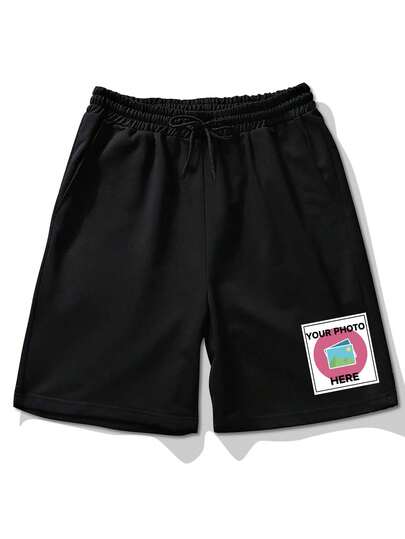 Customizable Printed Men's Athletic Shorts, Upload Your Own Image/Photo/Logo/Friend's Photo, Men's Summer Casual Sports Knee-Length Shorts, Black Bottoms, Gifts For Holidays, Anniversaries, Valentine's Day/Birthday/Party/Music Festival Customized, Company Culture Tees/Family Gathering/Charity Team Customized, Summer Men's Shorts Bottoms Customization
