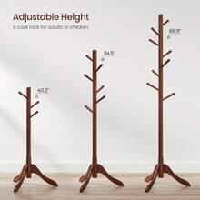 VASAGLE Solid Wood Coat Rack, Free Standing Coat Rack, Tree-Shaped Coat Rack With 8 Hooks, 3 Height Options, For Clothes, Hats, Bags, For Living Room, Bedroom, Home Office - Brown - View 4