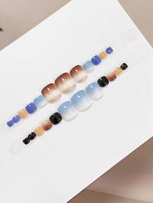 24片/盒 多巴胺渐变美甲贴纸，包含1瓶果冻胶和1把指甲锉，可移除脚趾甲贴纸，适合女性和女孩 - 彩色 - 查看 5