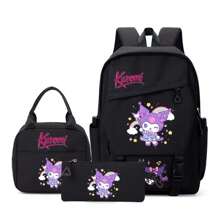 Sanrio Sanrio Kuromi 1pc/3cps Set Back To School Backpack Set,Summer Large Capacity Multi-Piece Backpack&Crossbody Bag&Clutches Laptop Compartment School Bag Simple Casual All-Purpose Backpack Purse Solid Color Nylon School Backpack With Adjustable Strap& Multi Pockets Bookbags Lightweight Portable Zipper Bag Pack Back To School School Supplies