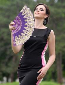 Handheld Chinese Folding Fan Hand Fans For Women Foldable Bulk For Party Wedding Church Dancing (Purple) - Purple - View 9
