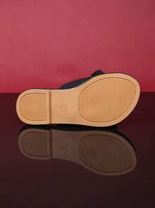 1 par de chanclas planas de playa para niñas de talla grande, de tela de punto con decoración de flores de peonía grandes, punta redonda abierta, zapatillas de casa lindas y de moda para niñas de 3 a 15 años, nueva llegada de verano 2025