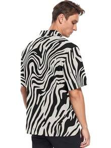 Hawaiian Shirt For Men Loose-Fit Short Sleeve Button Down Beach Casual Shirtshalloween - 多斑馬紋 - 查看 3