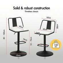 ALFORDSON Bar Stool Set Of 2, Height-Adjustable Kitchen Stools With Swivel Function (53-75 Cm Seat Height), Premium Bar Chairs For Kitchen And Dining Areas (PU Leather, Black) - White - View 5