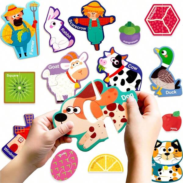 1 Conjunto de juguetes magnéticos de rompecabezas divertidos de granja/frutas, pegatinas magnéticas de animales de dibujos animados, juguetes para el desarrollo de la coordinación mano-ojo, reconocimiento de animales y formas, adecuado para niños de 3+ años