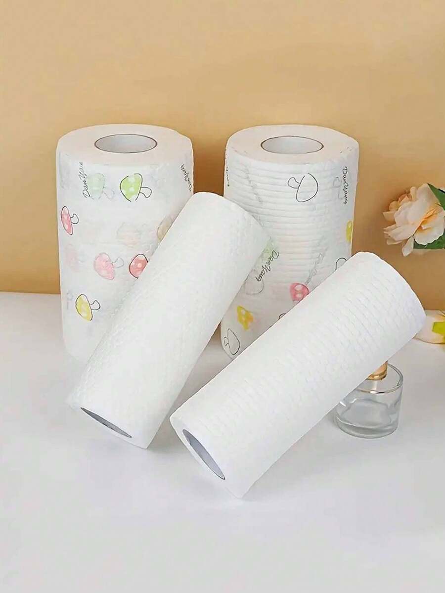 一次性强力去污可重复使用厨房纸巾、厨房清洁抹布、松软抹布、吸水纸巾、干湿两用、油腻洗碗纸巾、厨房用品、圣诞派对用品（图案随机）