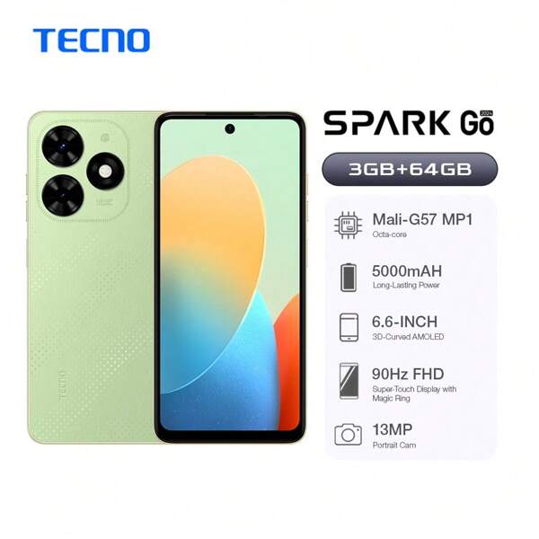 Tecno Tecno Spark Go 2024 3GB RAM 64GB Dual SIM 4G 6.6" 90Hz Display 13MP HDR Portrait Camera 5000mAh Android T-Go T606 - Golbal Version