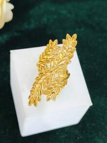 1 pieza Anillo alargado de dedo con baño de oro de cobre a la moda para mujeres, adecuado para bodas, fiestas, bailes de graduación, Día de la Madre, cumpleaños. Anillo abierto y ajustable.