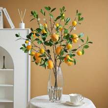 25.98Inch Artificial Lemon Branch Yellow Fruit Lemon Branch Long Stem Green Plant Leaves Suitable For Farmhouse Family Kitchen Vase Wedding Party Home Decoration