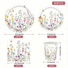 80pcs/120ocs Floral-Themed Cutlery Set, Disposable Cutlery Set, Party Cutlery Set, Wedding Cutlery, Birthday Cutlery, Party Decorations, Disposable Plates, Plates, Paper Cups And Napkins, Meet 20/30 Guests, Table Decorations, Ambience, Party Supplies