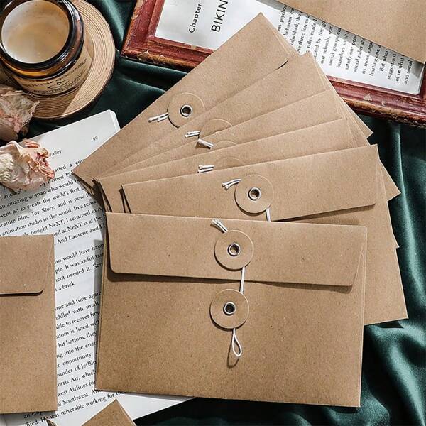 10/20 Stück Vintage Kraftpapier Umschläge mit Bändern, Retro braune Dokumenten-Organisator-Taschen, 6,7x4,5 Zoll, geeignet für Geschäft, Büro, Hochzeit, Party - Dokumentenaufbewahrung & Kartengutschein-Halter, Bürobedarf & Umschläge, minimalistisches Design