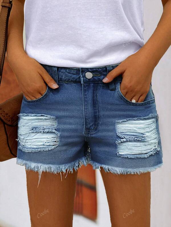 Casual Street Style Women's Fashionable Hot-Selling Ripped Loose Fit Straight Leg Denim Shorts, Summer